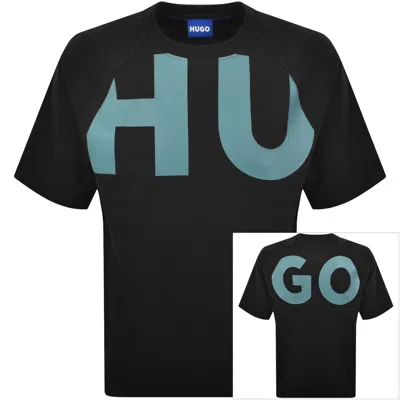 Hugo Blue Logo T Shirt Black