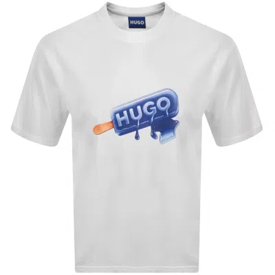 Hugo Blue Noglasy Graphic T Shirt White In Gray