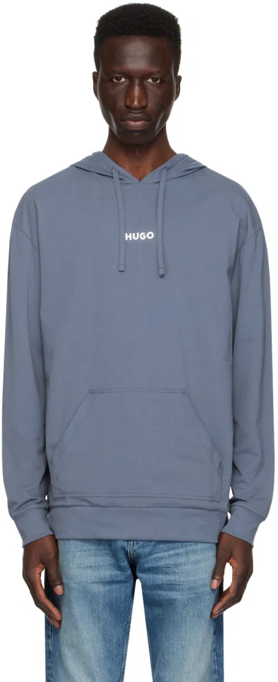 Hugo Blue Print Hoodie In 462-open Blue