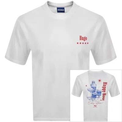 Hugo Blue Printed Artwork T Shirt White