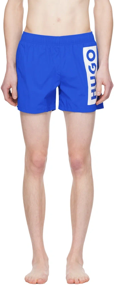 Hugo Blue Printed Swim Shorts In 493-open Blue