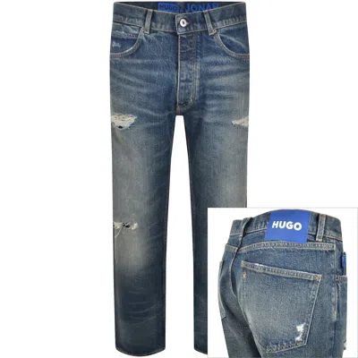 Hugo Blue Straight Fit Jonah Mid Wash Jeans Navy