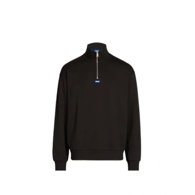 Hugo Blue Sweat Col Zippé En Coton In Black