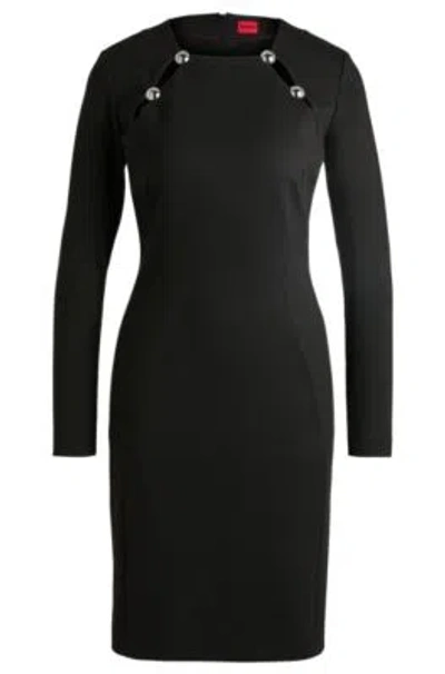 Hugo Boss Bodycon Dress With Cut-out Details And Silver Trimmings In Black