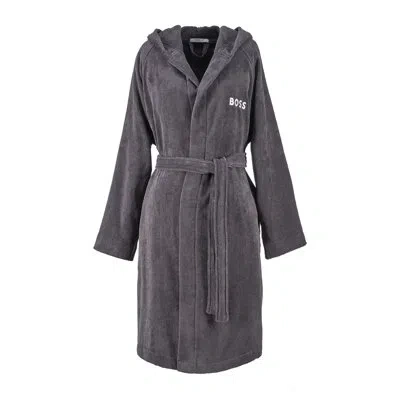 Hugo Boss 100% Cotton Terry Cloth Girl / Woman+ Mid-calf Bathrobe In Dark Gray