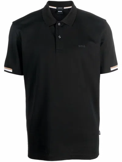 Hugo Boss Regular-fit Polo Shirt With Rubberized Logo In Black