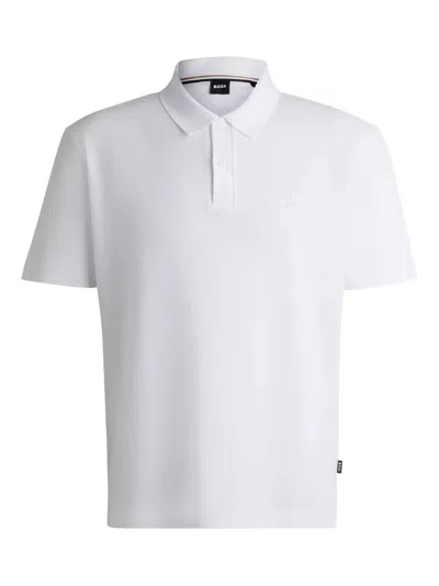 Hugo Boss Mercerized-cotton Polo Shirt With Embroidered Double Monogram In White