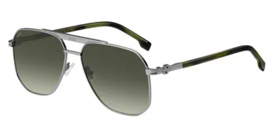 Hugo Boss 1743/s Xyg/8z Men's Sunglasses Silver Size 59 In Green