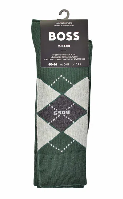 Hugo Boss 2 Pack Argyle Socks 385 Open Green