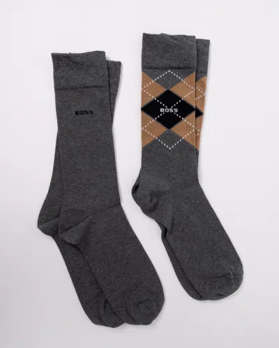 Hugo Boss 2 Pack Mens Combed Cotton Argyle Socks In Medium Grey 032