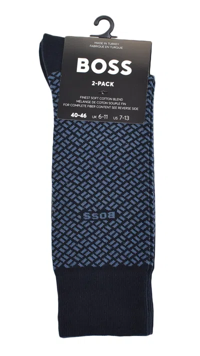 Hugo Boss Boss Logo Cotton-blend Socks In Navy