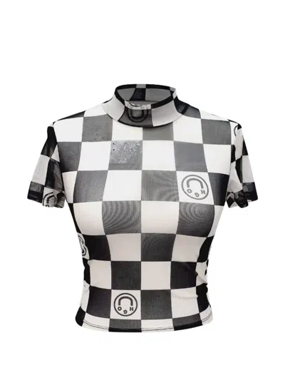 Pre-owned Hugo Boss 2022 Dalorra Checkered Mesh Top In White