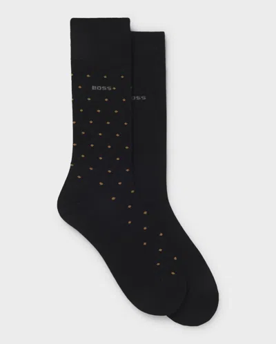 Hugo Boss 2-pack Rs Minidot Regular-length Socks With Logos In Black