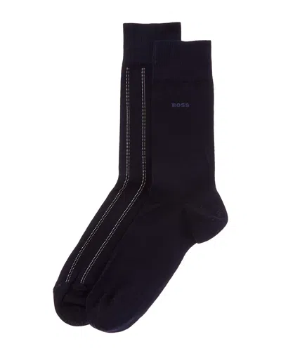 Hugo Boss 2pk Pinstripe Socks In Black
