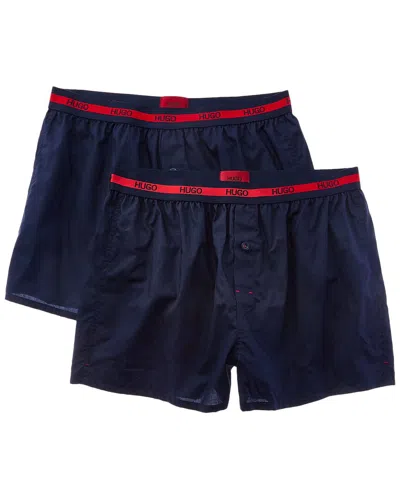 Hugo Boss 2pk Woven Boxer In Blue
