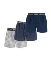 Hugo Boss Set 3 Boxer Uomo Cotone Blu Scuro Righe Quadretti Vita Elastica Aw2024 In Blue