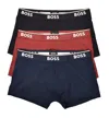 Hugo Boss 3 Pack Power Trunk Boxers 974 Red/blk/navy In Black