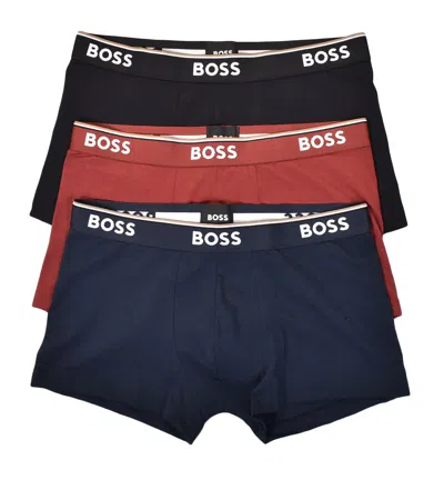 Hugo Boss 3 Pack Power Trunk Boxers 974 Red/blk/navy In Black