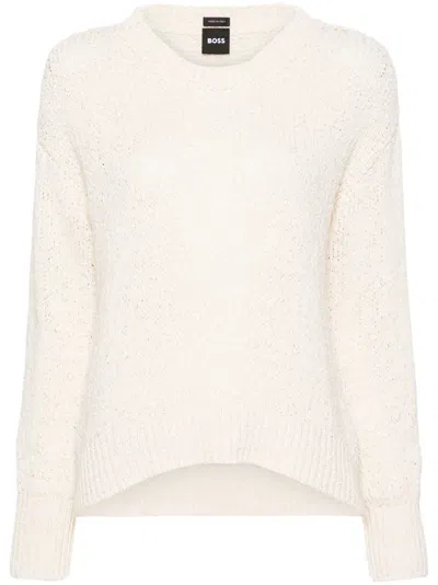 Hugo Boss 3d-knit Crew-neck Jumper In Neutrals
