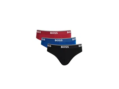Hugo Boss 3-pack Brief Power Men's Underwear Red/blue/black: Sm, Elastane/cotton In Multi