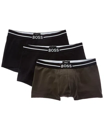 Hugo Boss 3pk Organic Stretch Boxer Trunk In Black