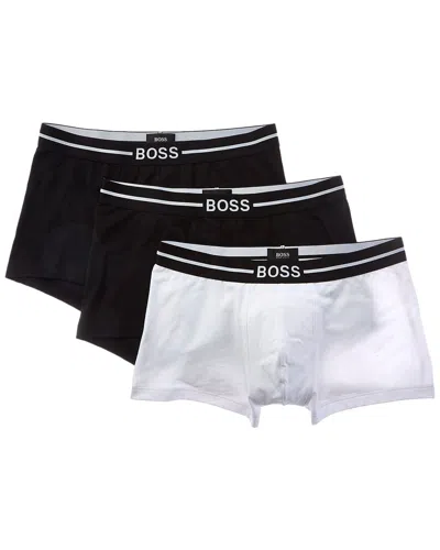 Hugo Boss 3pk Organic Stretch Boxer Trunk In Black