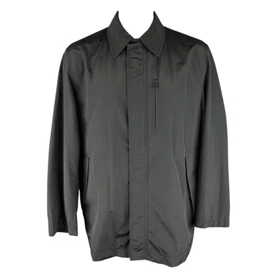 Pre-owned Hugo Boss 46 Black Solid Cotton Nylon Zip & Snaps Long Coat