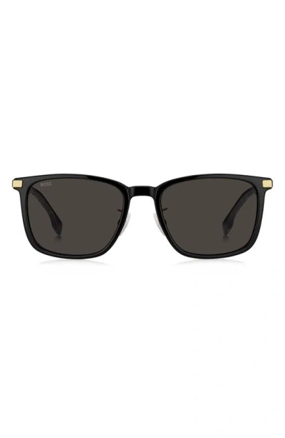 Hugo Boss 57mm Rectangular Sunglasses In Black Gold