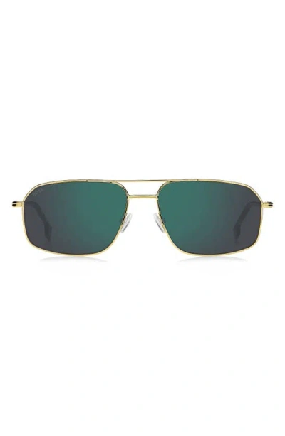Hugo Boss 58mm Aviator Sunglasses In Gold/ Teal