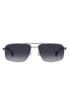 Hugo Boss Boss Rectangle Aviator Sunglasses, 59mm In Ruthenium Blue