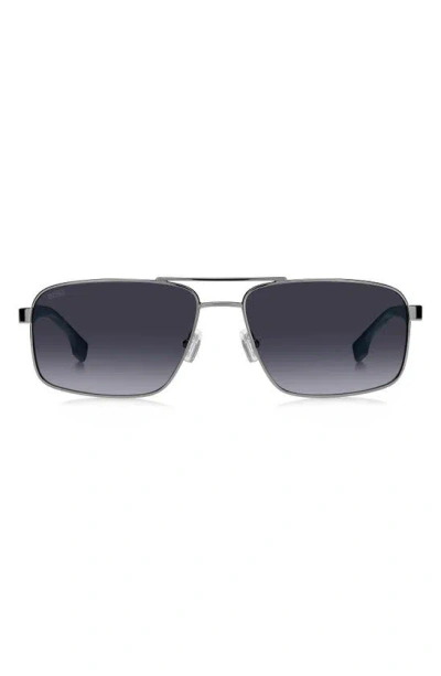 Hugo Boss Boss Rectangle Aviator Sunglasses, 59mm In Grey/gray Gradient