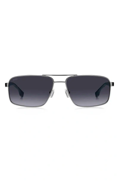 Hugo Boss Boss Rectangle Aviator Sunglasses, 59mm In Ruthenium Blue