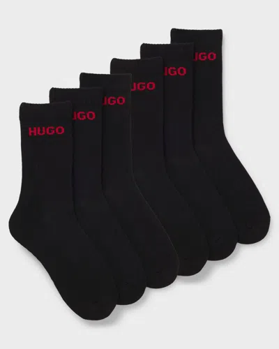Hugo Boss 6 Pack Qs Rib Logo Mens Combed Cotton Socks In Black