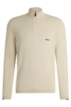 Hugo Boss Cotton-blend Zip-neck Sweater With Logo Print In Nude