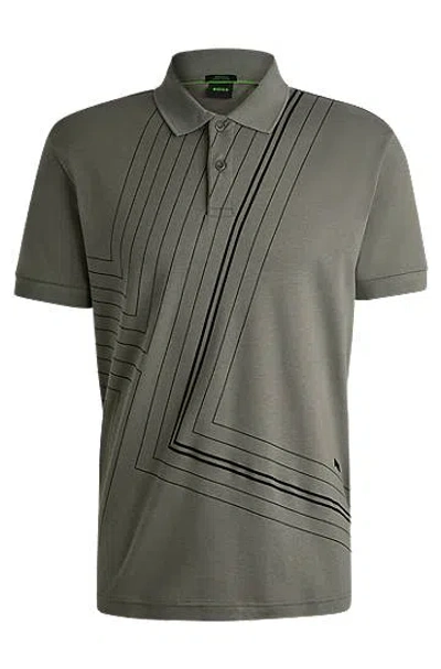 Hugo Boss Interlock-cotton Polo Shirt With Fineline Artwork In 056 Green