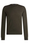 Hugo Boss Slim-fit Sweater In Virgin Wool With Crew Neckline In Green