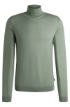 Hugo Boss Slim-fit Rollneck Sweater In Virgin Wool In Light Green