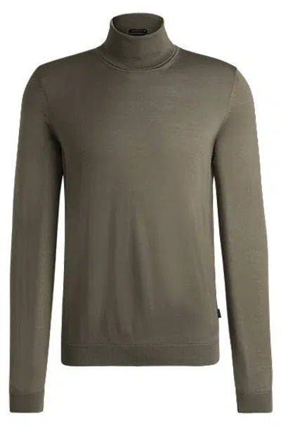 Hugo Boss Slim-fit Rollneck Sweater In Virgin Wool In Brown