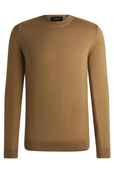 Hugo Boss Regular-fit Sweater In Wool, Silk And Cashmere In Brown