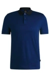 Hugo Boss Mercerised-cotton Slim-fit Polo Shirt With Collar Stripes In Light Blue