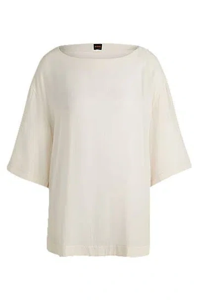 Hugo Boss Relaxed-fit Blouse With Contrast Stitching In White