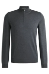 Hugo Boss Regular-fit Zip-neck Sweater In Virgin Wool In Black