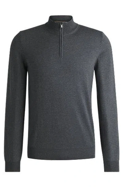 Hugo Boss Regular-fit Zip-neck Sweater In Virgin Wool In Black