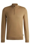 Hugo Boss Regular-fit Zip-neck Sweater In Virgin Wool In Brown