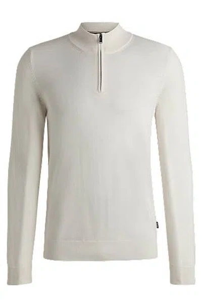 Hugo Boss Cotton-jersey Regular-fit Sweater With Polo Collar In White