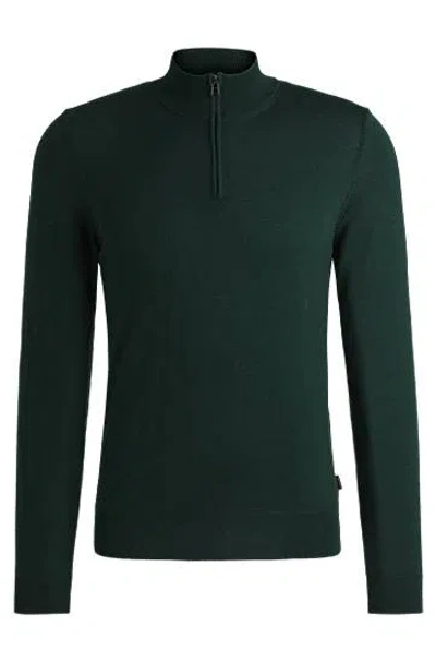 Hugo Boss Regular-fit Zip-neck Sweater In Virgin Wool In Black