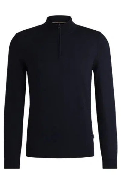 Hugo Boss Navy Half-zip Sweater In Dark Blue 404