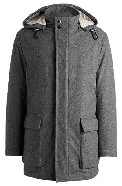 Hugo Boss Regular-fit Coat In Water-repellent Stretch Flannel In Grey