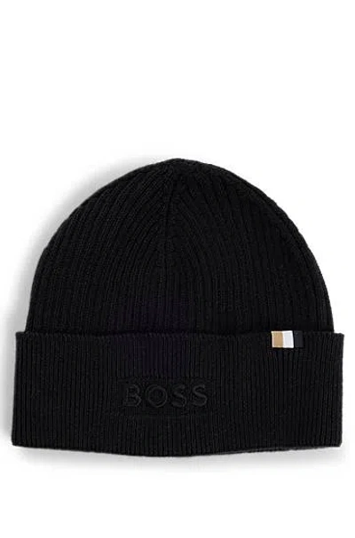 Hugo Boss Boss Man Hat Black Size Onesize Cotton, Wool