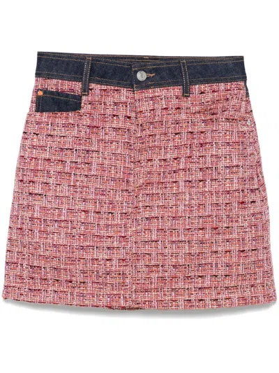 Hugo Boss A-line Denim-trim Mini Skirt In 粉色